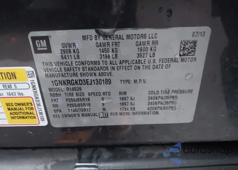 2014 Chevrolet Traverse 1Lt from USA, damaged, VIN 1GNKRGKD3EJ130189